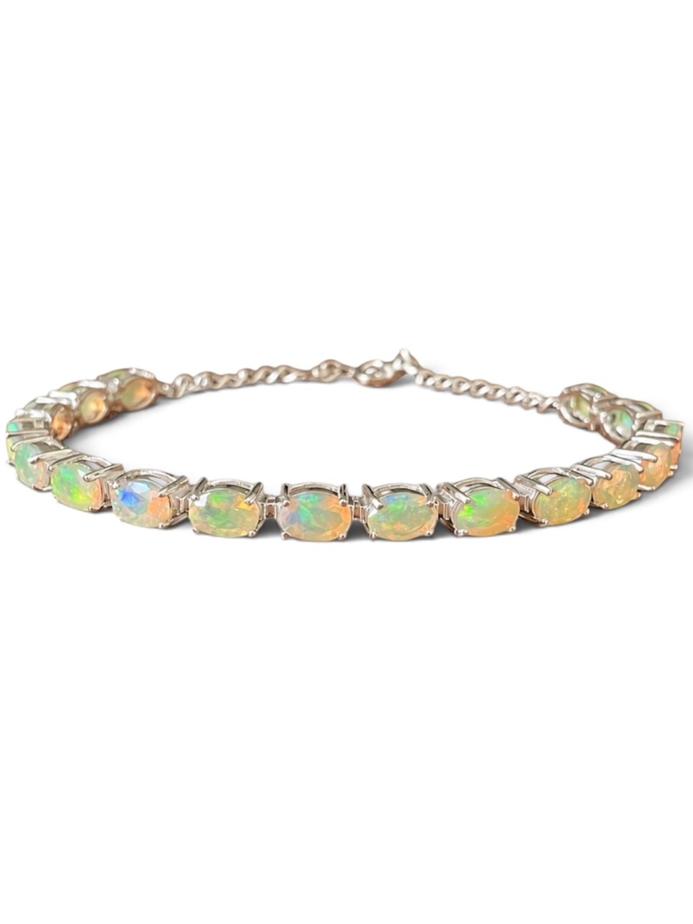 Natural Ethiopian opal Tennis Bracelet in 925 Sterling silver, 7.5 inches